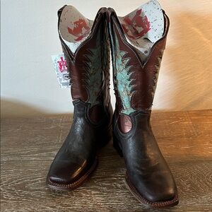 Tanner Mark Brown and Turquoise Boots size 7.5 (NEW)